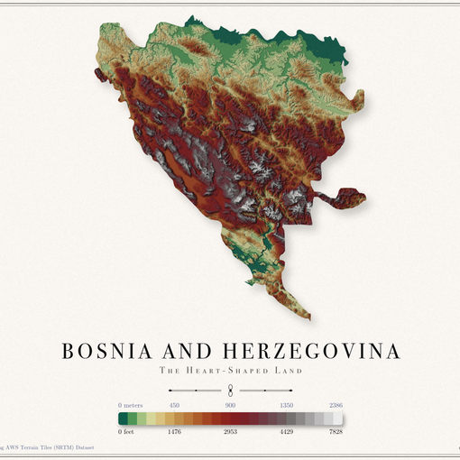 Bosnia and Herzegovina Elevation Map